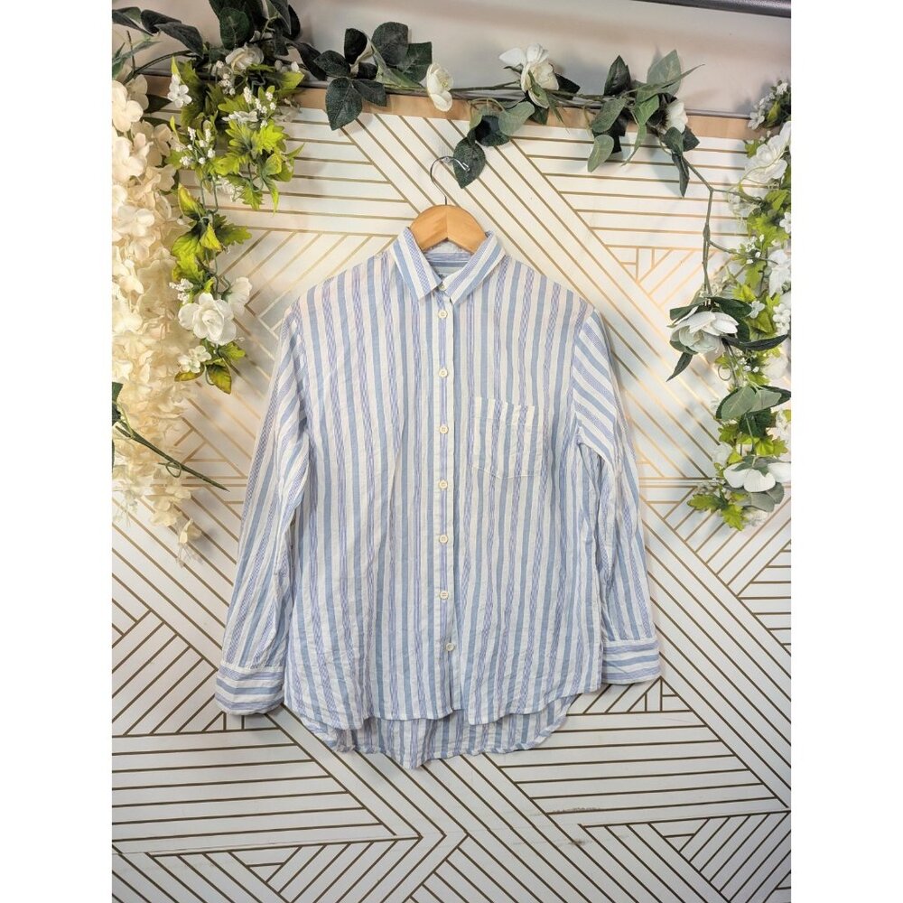 Madewell Women's Classic Boyfriend Shirt White Blue Stripe Long Sleeve XXS